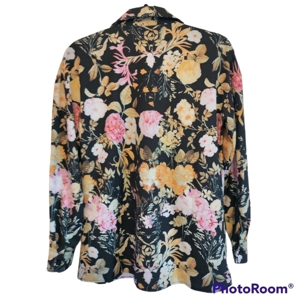 Shein black and floral blouse long sleeve women's size 4 small - Picture 2 of 6